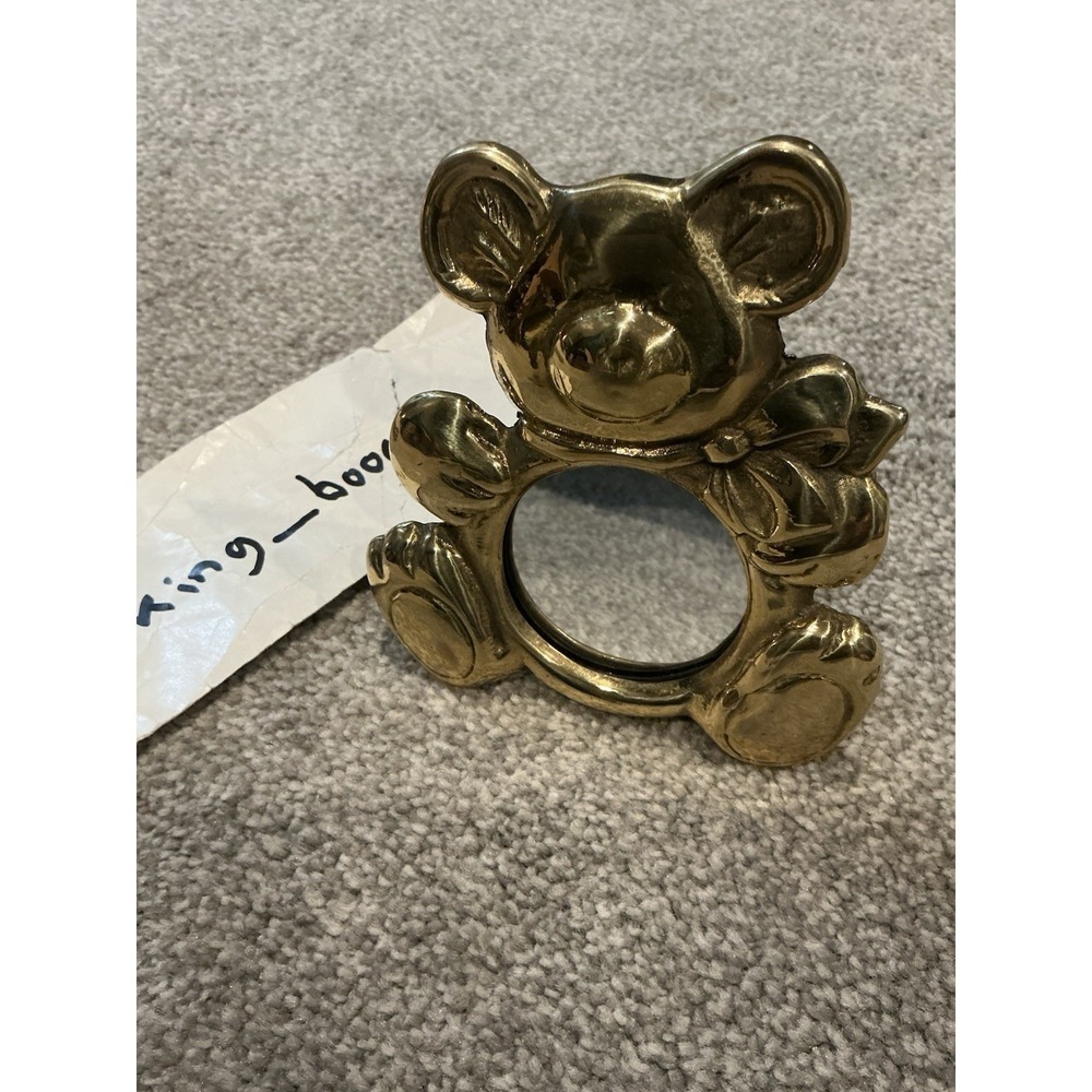 VTG Brass Teddy Bear Picture/mirror Frame Whimsical Cottage Nursery Glass